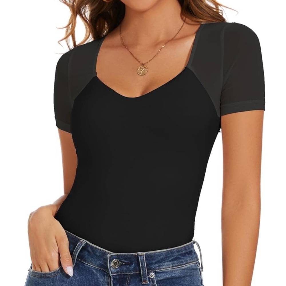 Mesh sleeve bodysuit